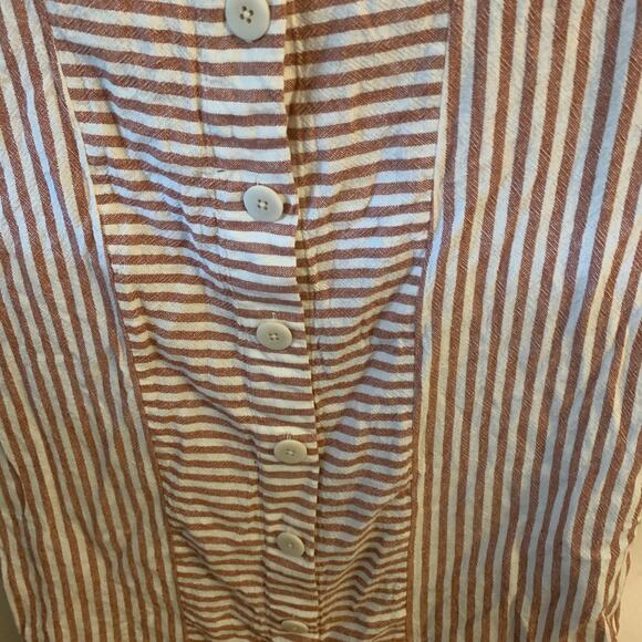 Madewell S Red White Stripe Play Button Back Linen Blend Shift Mini Dress G5305 - Picture 9 of 14